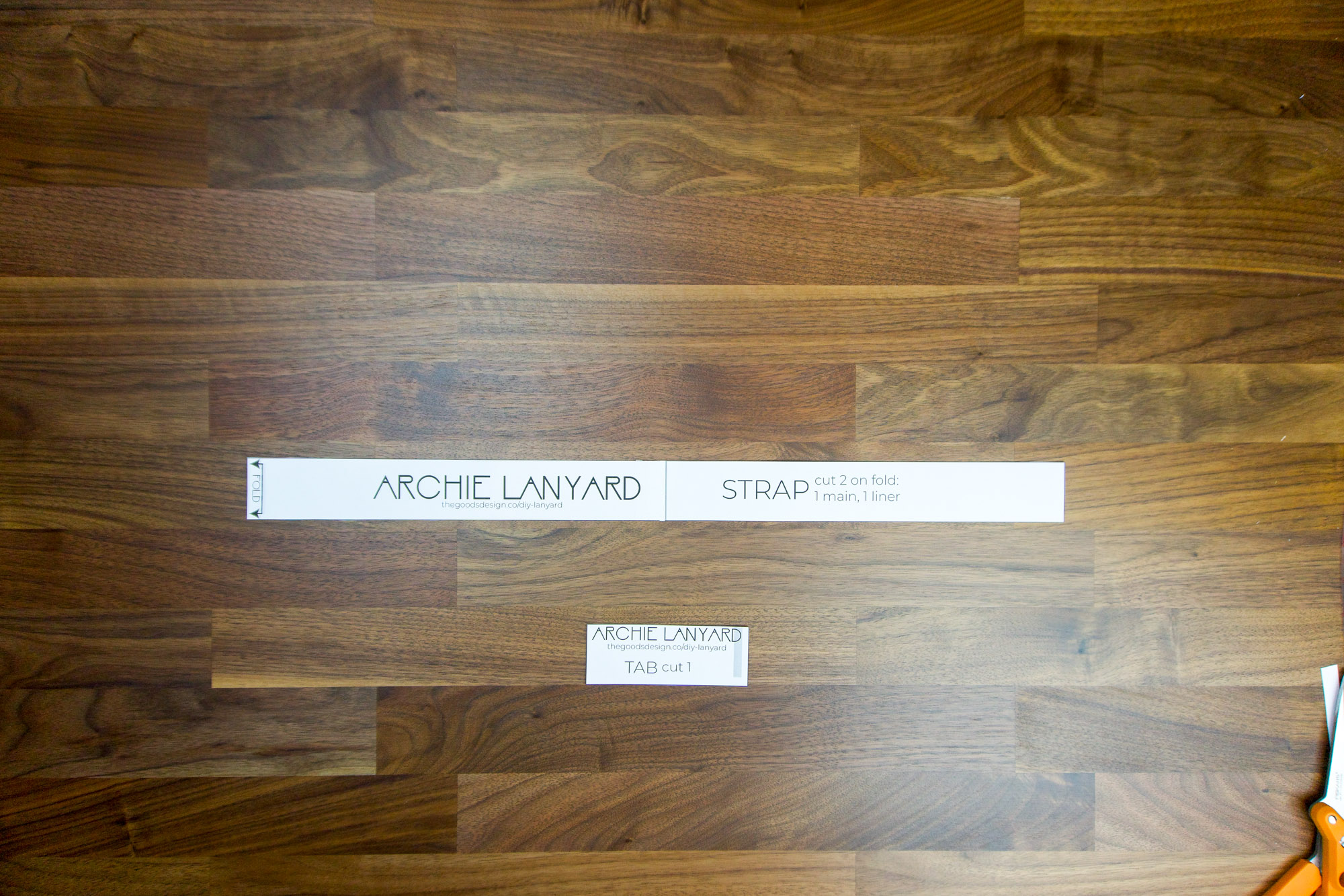 Pieces for the Archie lanyard pattern cut out.
