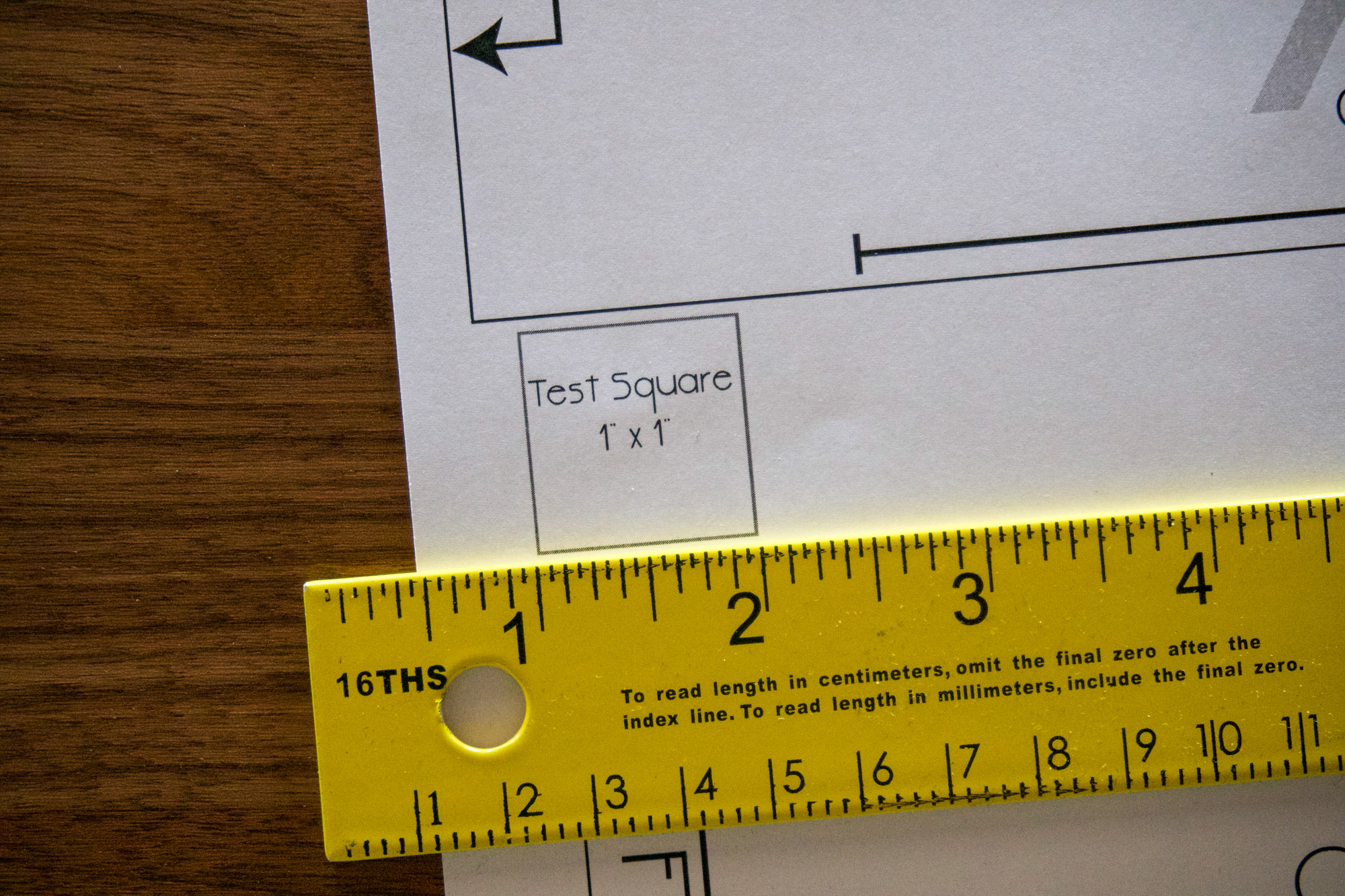 Measuring the test square on the pattern.