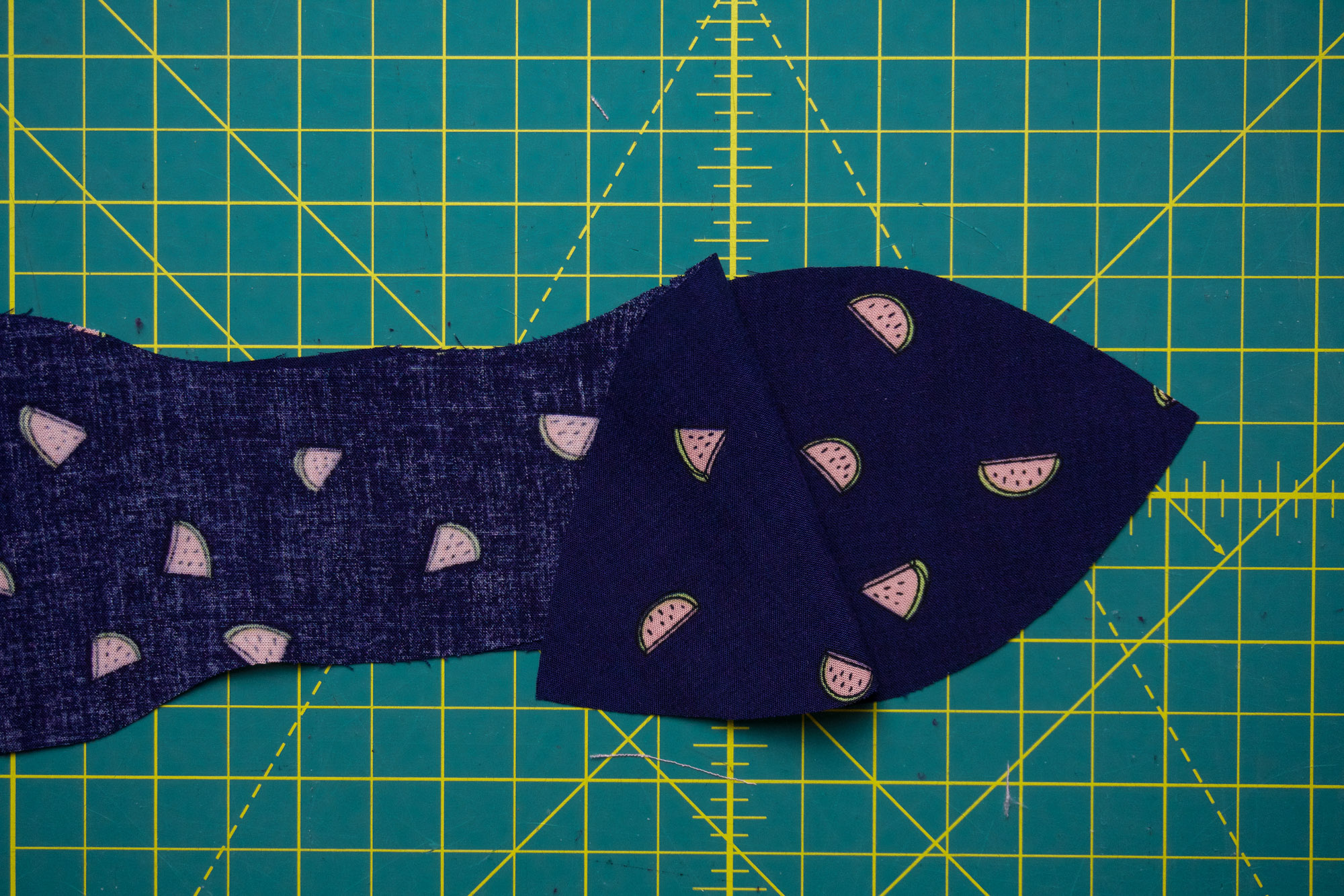 Two bow pieces, right sides together.